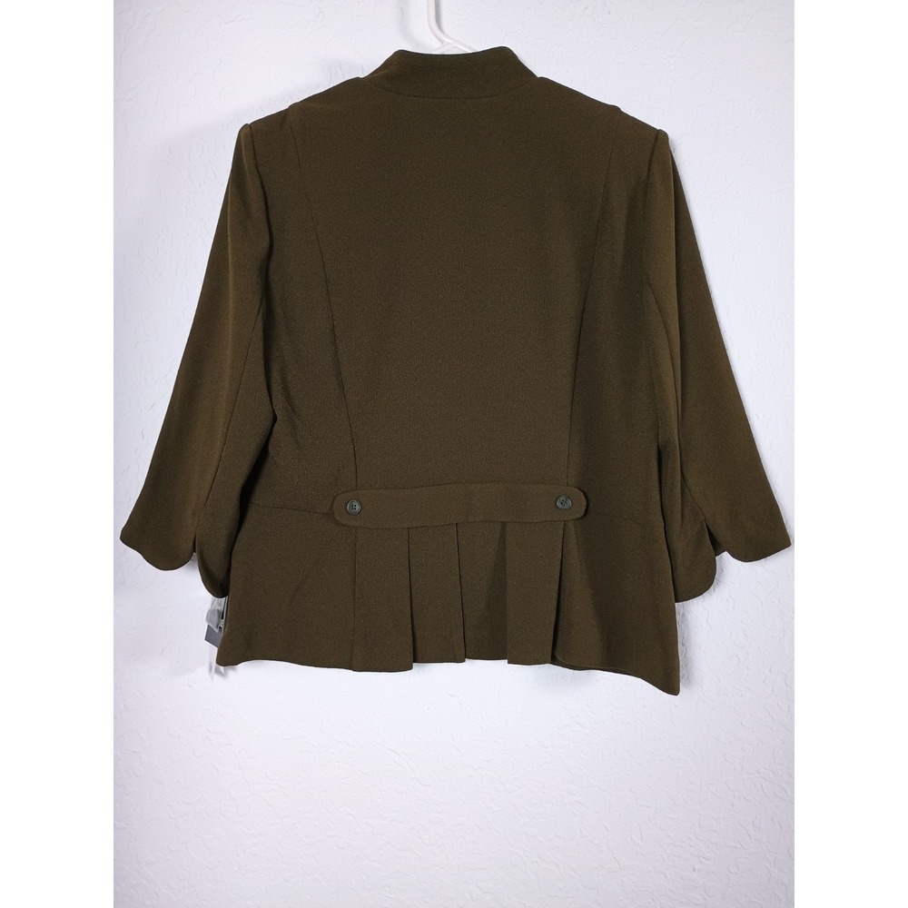 Studio One Petite 16 Olive Green Blazer Jacket Open Front 3/4 Sleeve NWT - Picture 2 of 9